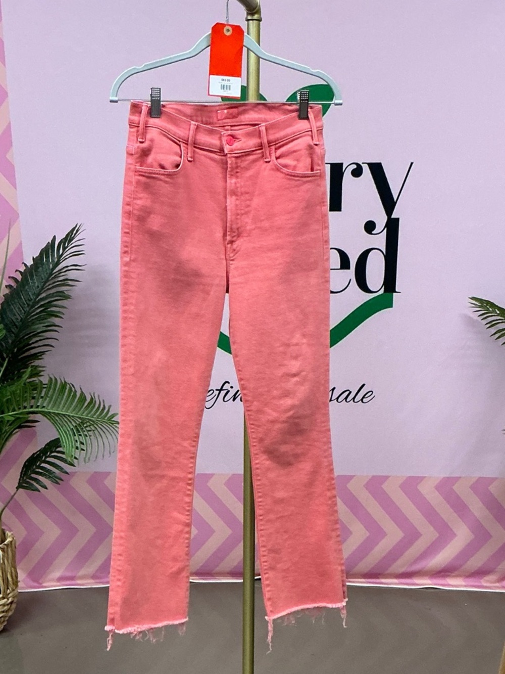 MOTHER Coral Pink High-Rise Straight Leg Jeans